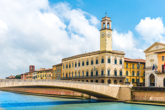 Landscape with Pisa old town and Arno river, Tuscany, Italy