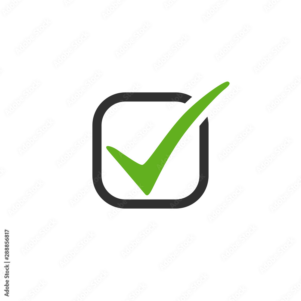 Poster check mark vector icon. check mark in square. check mark green icon isolated on white background