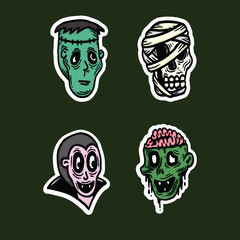 Set of Halloween Character Vectors such as Frankenstein, Dracula, Zombie and Skull