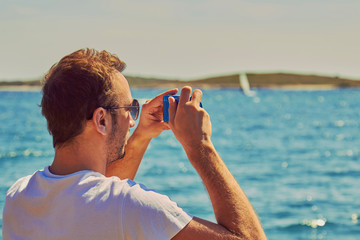 Man enjoying on the beach. Summer concept.