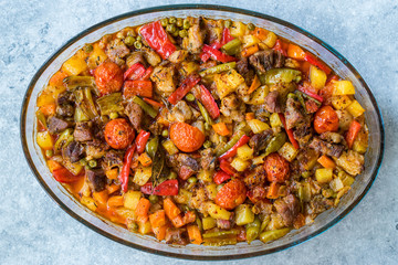 Turkish Kebap Orman Kebabi / Kebab with Cubed Meat and Vegetables Stew.