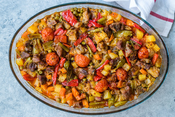 Turkish Kebap Orman Kebabi / Kebab with Cubed Meat and Vegetables Stew.