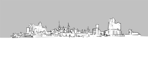 Hamburg Panorama Skyline Vector Sketch