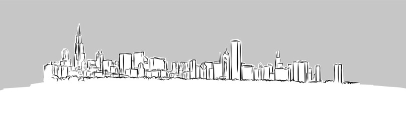 Naklejka premium Chicago Panorama Skyline Vector Sketch