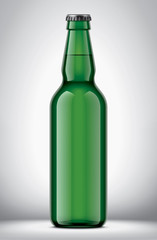 Glass beer bottle on background