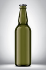 Glass beer bottle on background