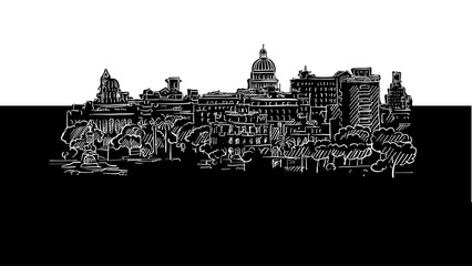 Fototapeta premium Havana, Cuba Panorama Silhouette Drawing