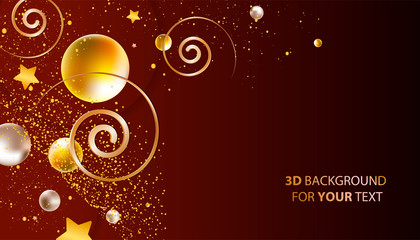 New Christmas and New Year holiday background vector illustration of Gold volume balls and sweets