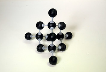 Molecule model of diamond crystal showing the bond between the carbon atoms.