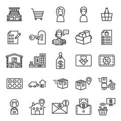 Store Management System Outline Icon Set