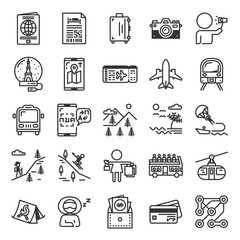 Traveling and Holiday Outline Icon Set