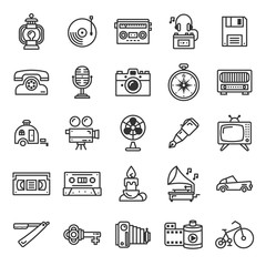 Vintage Life and Collectible Stuff Outline Icon Set