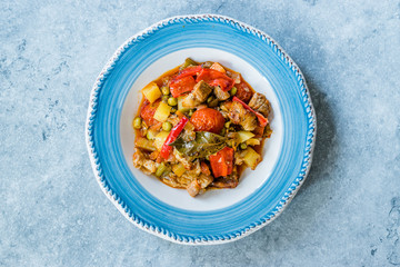 Turkish Kebap Orman Kebabi / Kebab with Cubed Meat and Vegetables Stew.