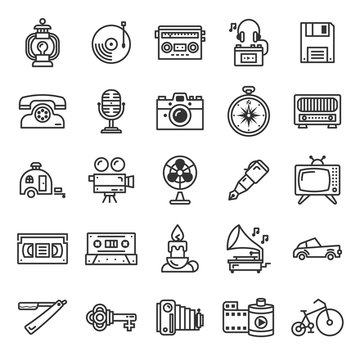 Vintage Life and Collectible Stuff Outline Icon Set