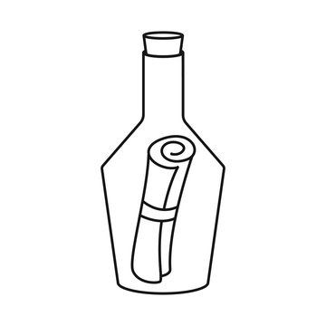 Vector design of bottle and letter sign. Set of bottle and scroll stock symbol for web.