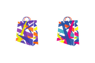 set of colorful abstract shopping bag for branding and corporate identity design. abstract modern