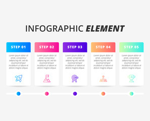 Fototapeta na wymiar 5 option or step of business infographic label design with icons. Infographics template element for business concept,presentations banner,workflow layout,process diagram,marketing statistics graphic.