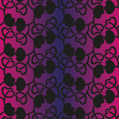 Fototapeta na wymiar A seamless vector pattern with black botanical ornament on a violet gradient background. Surface print design.