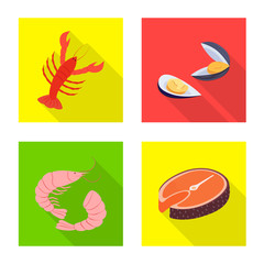 Vector design of product and ocean sign. Set of product and restaurant stock symbol for web.