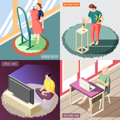 Weekend At Home Isometric Concept
