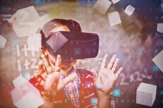 Boy using a virtual reality device