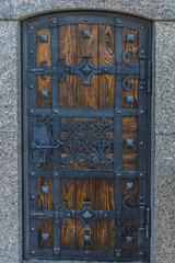 Wrought-iron gates, ornamental forging, forged elements close-up stock photo