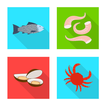 Vector design of product and ocean symbol. Set of product and restaurant stock symbol for web.