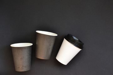 Design concept of mockup coffee cup set and lid set on white background. Copy space for text and logo