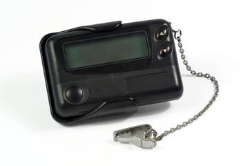One old pager or one beeper isolated on white background.