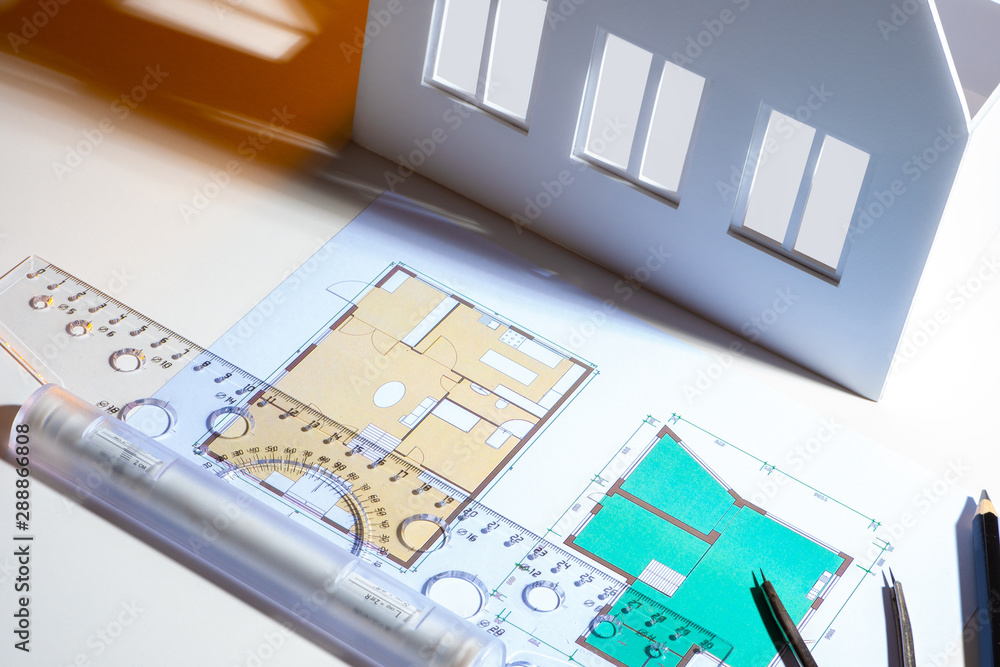 Poster development of drawings for redevelopment. layout of the building next to the ruler. redevelopment o