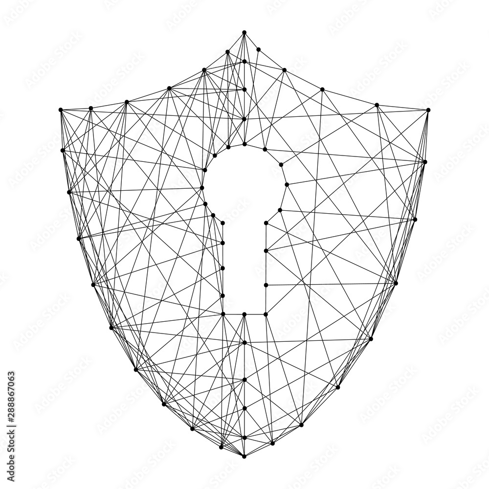 Poster cyber security icon shield with keyhole icon concept of data protection from abstract futuristic pol