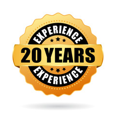 20 years experience vector badge isolated on white background