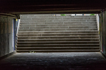 Steps from the underpass. Exit to the city. Output.