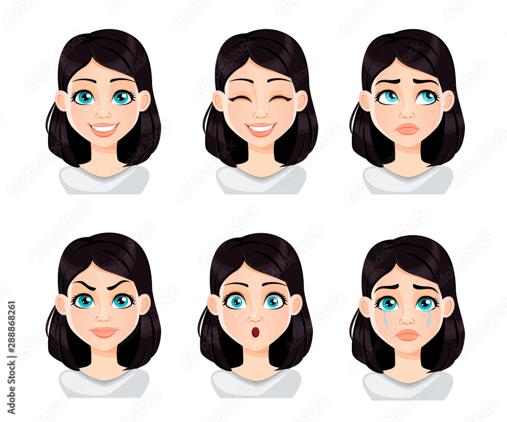 Sticker Face expressions of woman with dark hair