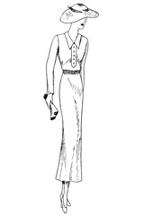 Representation of women's fashion in the 1920s - Vintage Illustration