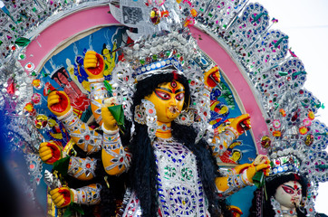 Hindu goddess Durga idol in kolkata's Durga puja festival