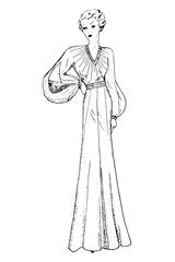 Representation of women's fashion in the 1920s - Vintage Illustration