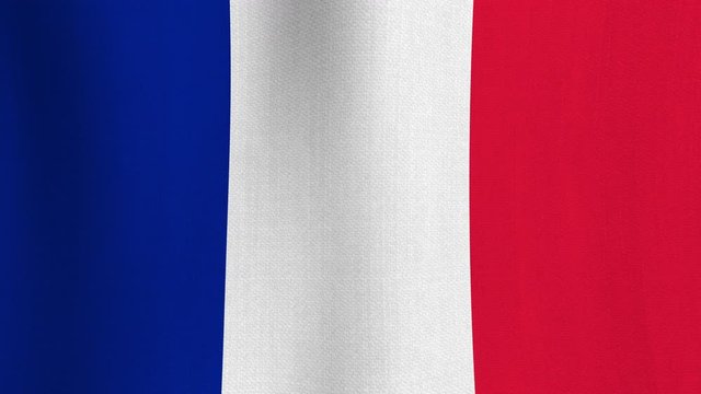 Realistic cotton flag of France as a background. Seamless looping animation of grunge French national waving flag with fabric texture