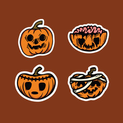 Set of Halloween Character scary pumpkins Vector