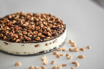Tasty cheesecake with chocolate and nuts