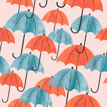 Watercolor umbrellas seamless pattern. Vector illustration, suitable for wallpaper, web page background