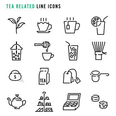 Tea related line icons