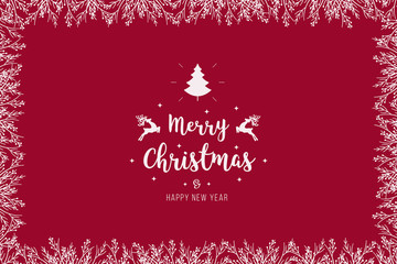 Christmas branches border with greetings on red background card © Pixasquare