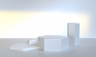 White Geometric shape scene minimal style, 3d rendering.