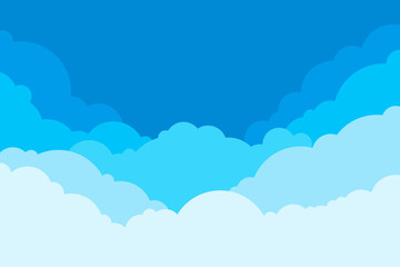 Blue Sky with Clouds. Cartoon Background. Bright Illustration for Design. Kids Cloud Background. Vector illustration