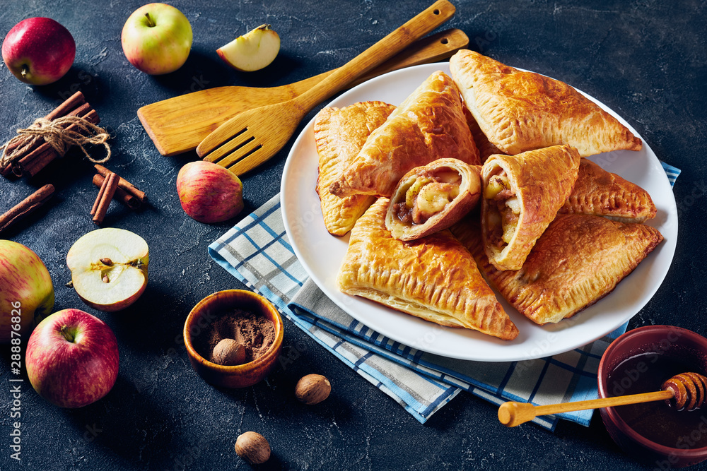 Canvas Prints apple turnover on a white platter, top view