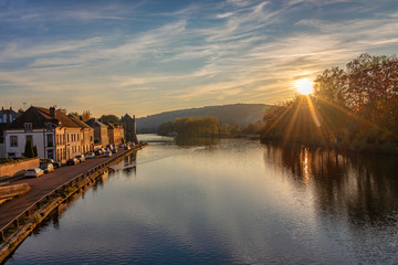 Sunset on Yonne river, Burgundy, France