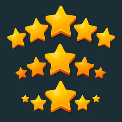 Five Stars Rating Gold icon. 3D cartoon game design ui elements. Win Prizes, Ratting, Award, Success concept. Vector illustration.