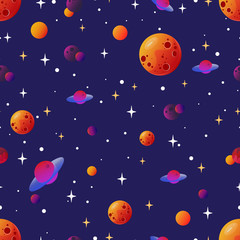 Seamless space pattern with differet planets and stars