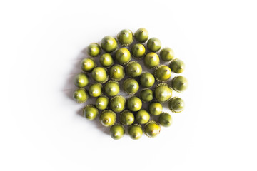 green peas in bowl isolated on white background